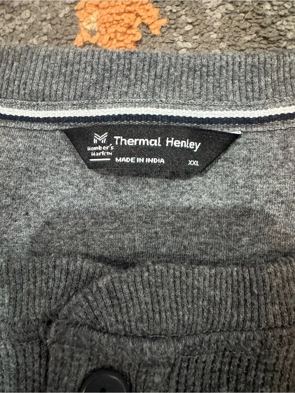 Members Mark Men’s Gray Thermal Henley Waffle Knit LS  Comfort T-Shirt XXL‎